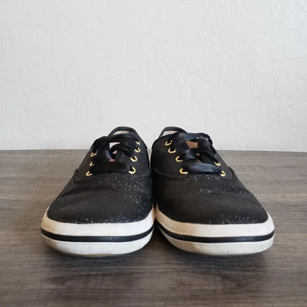 Keds x Kate Spade Champion Glitter Sneaker Shoes Satin Lace Black Sz Women's 5.5